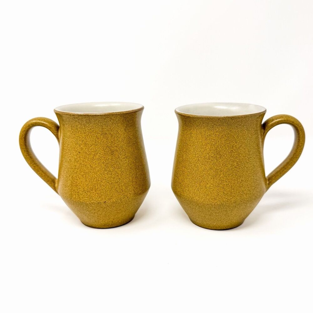 Vintage Denby Ode Mustard Mugs Set of 2 England Stoneware 1970s MCM